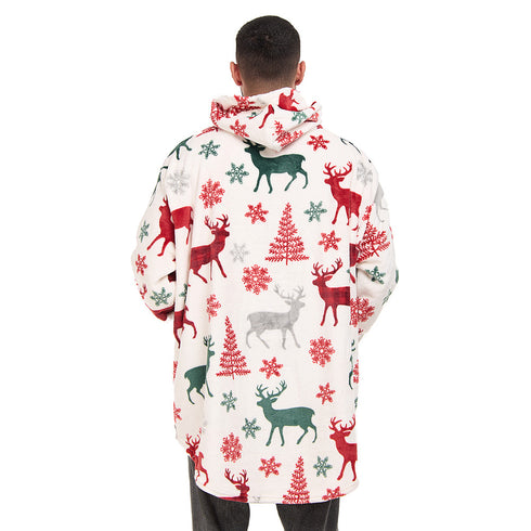 Snuggs Blanket Hoodie White Deer Christmas